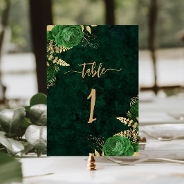 Elegante smaragdgroene gouden bloemige bruiloft kaart