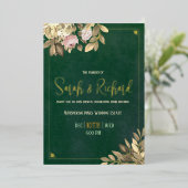 Elegante Smaragdgroene Gouden Folie Bruiloft Uitnodiging (Staand Voorkant)