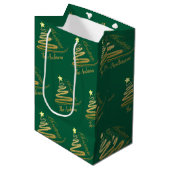 Elegante smaragdgroene gouden folie kerstboom medium cadeauzakje (Voorkant Gekanteld)