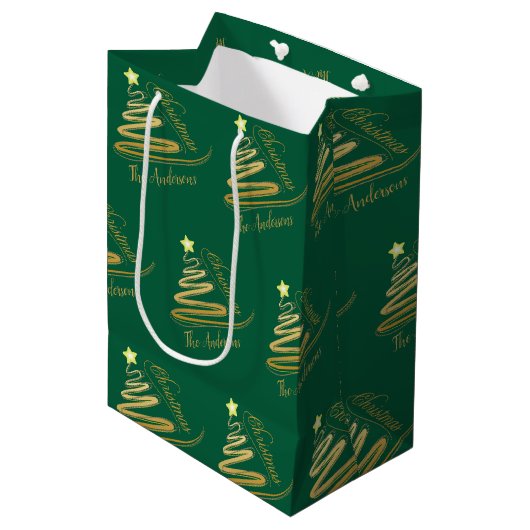 Elegante smaragdgroene gouden folie kerstboom medium cadeauzakje (Voorkant Gekanteld)