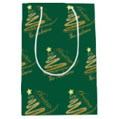 Elegante smaragdgroene gouden folie kerstboom medium cadeauzakje (Voorkant)