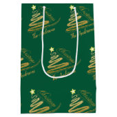 Elegante smaragdgroene gouden folie kerstboom medium cadeauzakje (Achterkant)
