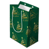 Elegante smaragdgroene gouden folie kerstboom medium cadeauzakje (Achterkant Gekanteld)