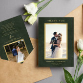 Elegante smaragdgroene gouden foto bruiloft bedankkaart