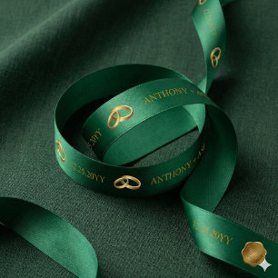 Elegante smaragdgroene gouden gepersonaliseerde na satijnen lint