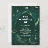 Elegante Smaragdgroene Gouden Hemelse Bruiloft Kaart (Voorkant)