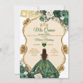 Elegante smaragdgroene & gouden kroon Quinceañera Kaart (Voorkant)