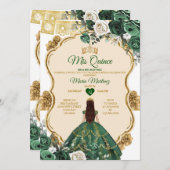 Elegante smaragdgroene & gouden kroon Quinceañera Kaart (Voorkant / Achterkant)