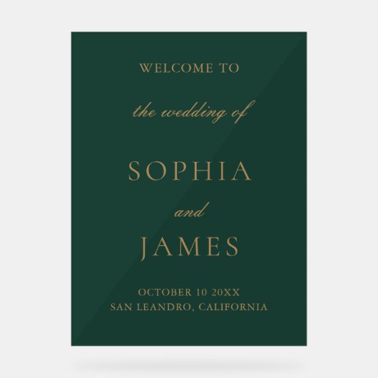 Elegante smaragdgroene gouden minimalistische brui acryl bord (Voorkant)