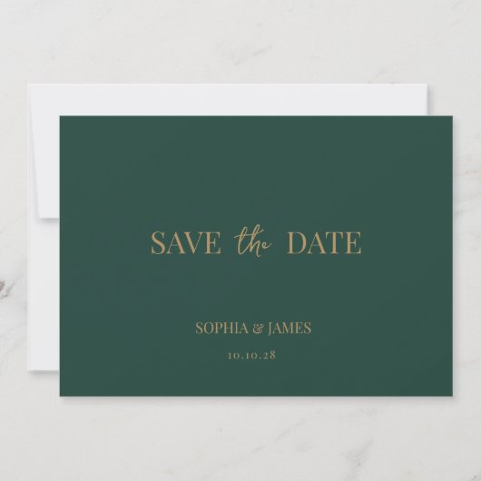 Elegante smaragdgroene gouden minimalistische brui save the date (Voorkant)