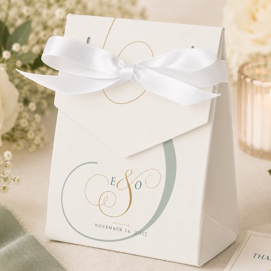 Elegante Smaragdgroene Gouden Monogram Bruiloft Bedankdoosjes