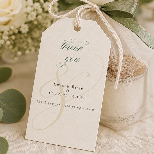 Elegante Smaragdgroene Gouden Monogram Trouwgunst Cadeaulabel