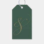 Elegante Smaragdgroene Gouden Monogram Trouwgunst Cadeaulabel (Achterkant)