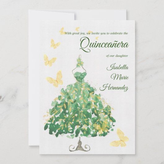Elegante smaragdgroene & gouden Quinceañera Kaart (Voorkant)