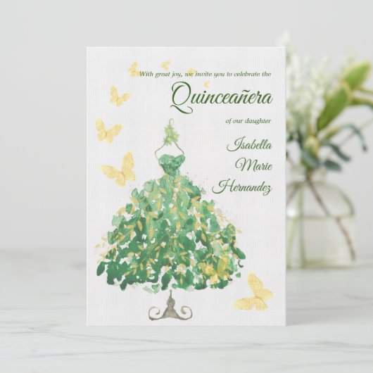 Elegante smaragdgroene & gouden Quinceañera Kaart (Staand voorkant)