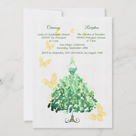 Elegante smaragdgroene & gouden Quinceañera Kaart (Achterkant)