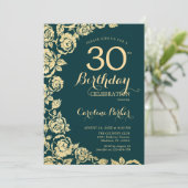 Elegante smaragdgroene gouden Rozen 30e verjaardag Kaart (Staand voorkant)