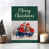 Elegante Smaragdgroene Gouden Script Kerst Foto Folie Feestdagenkaart