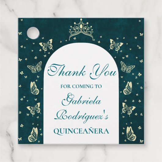 Elegante smaragdgroene gouden vlinders Dank u Bedankjes Labels (Voorkant)