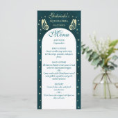 Elegante smaragdgroene gouden vlinders Quinceañera Menu (Staand voorkant)