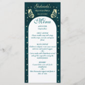 Elegante smaragdgroene gouden vlinders Quinceañera Menu (Voorkant)