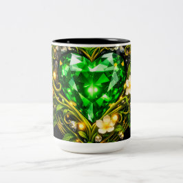 Elegante Smaragdgroene Hart Bloem Coffee Mug Tweekleurige Koffiemok