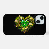 Elegante Smaragdgroene Hart Bloem iPhone 15 Hoes Case (Achterkant horizontaal)