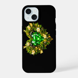 Elegante Smaragdgroene Hart Bloem iPhone 15 Hoes Case