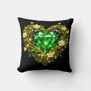 Elegante Smaragdgroene Hart Bloemendekkuskussen Kussen