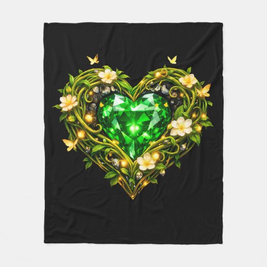Elegante Smaragdgroene Hart Fleece Deken (Voorkant)