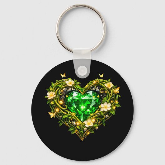 Elegante Smaragdgroene Hart Luxe Sleutelhanger (Voorkant)
