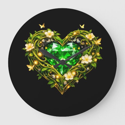 Elegante Smaragdgroene Hart Luxe Wandklok (Voorkant)