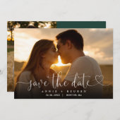 Elegante smaragdgroene hartscriptiefototrouwkaart save the date (Voorkant / Achterkant)