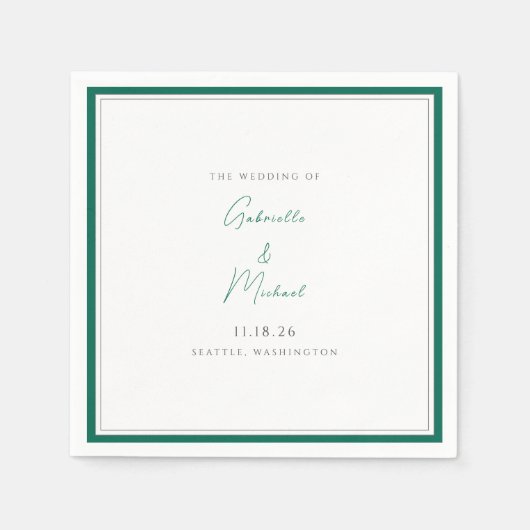 Elegante smaragdgroene huwelijkscriptlinnen servet (Voorkant)