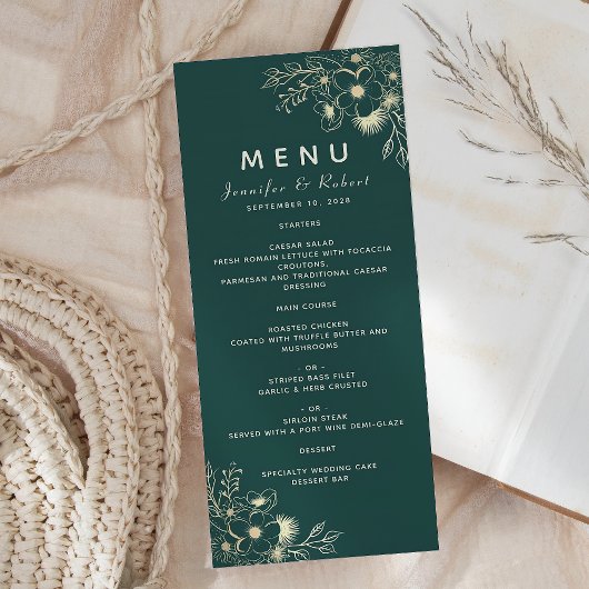 Elegante Smaragdgroene Huwelijksmenu Menu