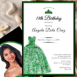 Elegante smaragdgroene jurk 18e verjaardag debuut kaart