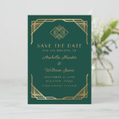 Elegante smaragdgroene kalligrafie  save the date (Staand voorkant)