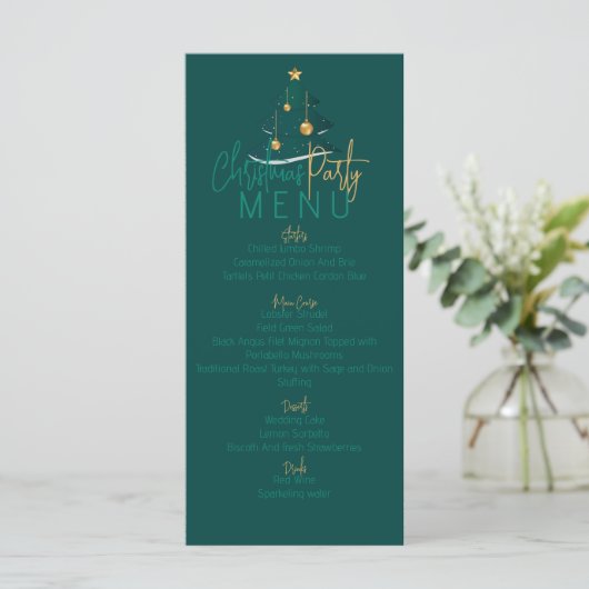 Elegante smaragdgroene kerstboom menu (Staand voorkant)