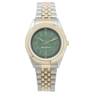 Elegante smaragdgroene marmer & gouden Art Deco ho Horloge