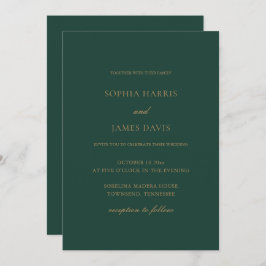 Elegante smaragdgroene minimale bruiloft in één kaart