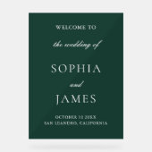 Elegante smaragdgroene minimalistische bruiloft acryl bord (Voorkant)