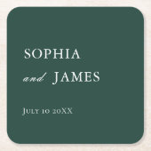 Elegante smaragdgroene minimalistische bruiloft kartonnen onderzetters (Voorkant)