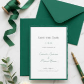 Elegante smaragdgroene minimalistische bruiloft re save the date