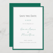 Elegante smaragdgroene minimalistische bruiloft re save the date (Voorkant / Achterkant)