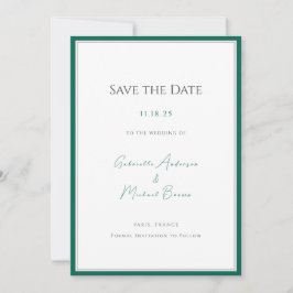 Elegante smaragdgroene minimalistische bruiloft re save the date