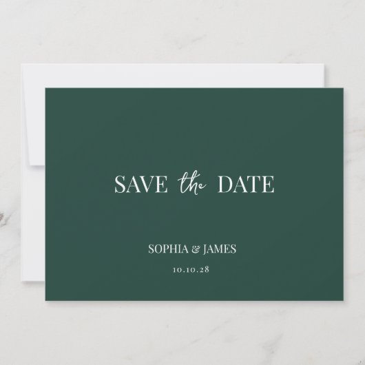 Elegante smaragdgroene minimalistische bruiloft save the date (Voorkant)