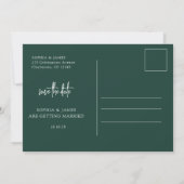 Elegante smaragdgroene minimalistische bruiloft save the date (Achterkant)