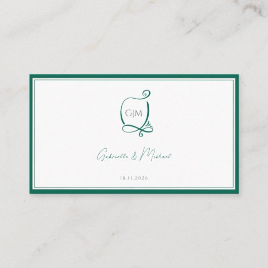 Elegante smaragdgroene monogram bruiloft RSVP Informatiekaartje (Voorkant)