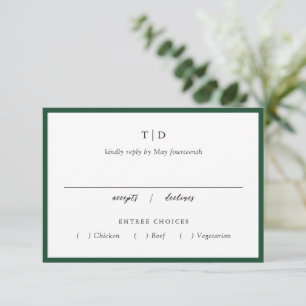 Elegante smaragdgroene monogram moderne trouwdag RSVP kaartje