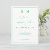 Elegante smaragdgroene monogram trouw  kaart (Staand voorkant)